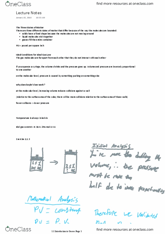 Chemistry 1302A/B Lecture Notes - Lecture 1: Ideal Gas Law thumbnail