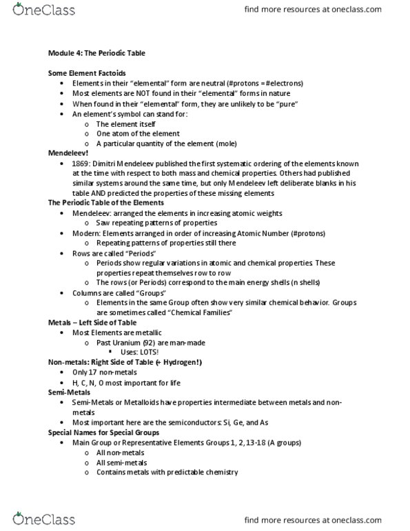 CHEM 10052 Lecture Notes - Lecture 4: Dmitri Mendeleev, Francium, Hemoglobin thumbnail