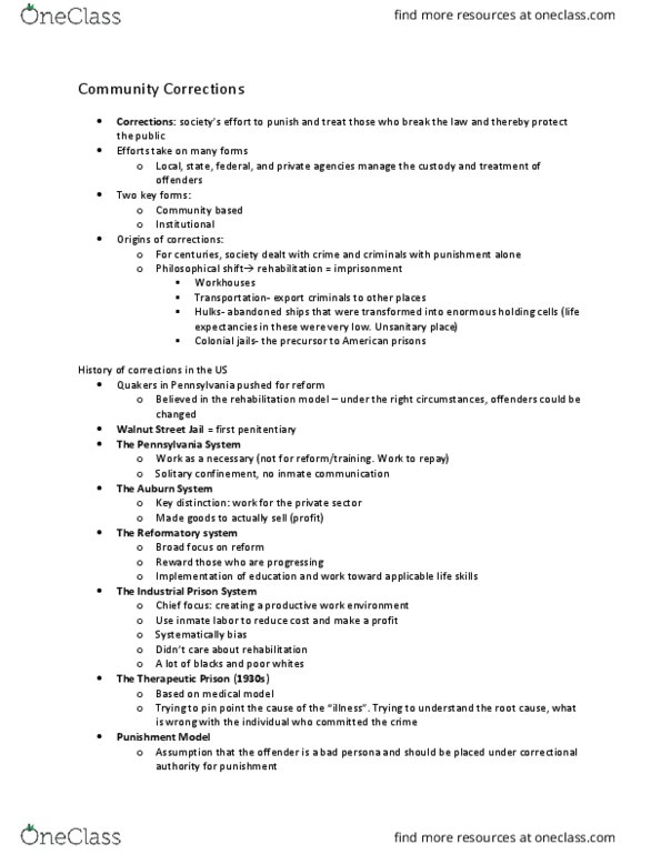 CRIM 1447 Lecture Notes - Lecture 14: Walnut Street Prison, Solitary Confinement, Auburn System thumbnail