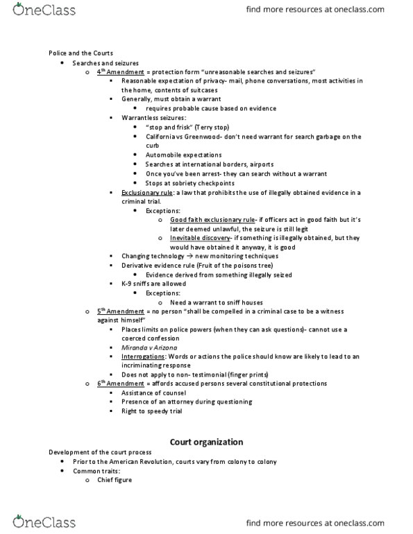 CRIM 1447 Lecture Notes - Lecture 19: Exclusionary Rule, United States District Court thumbnail