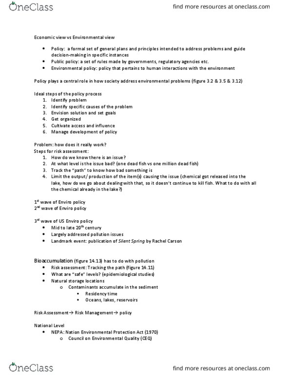 EES 1080 Lecture Notes - Lecture 8: Rachel Carson, Risk Assessment, Bioaccumulation thumbnail