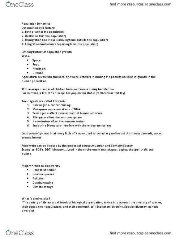 EES 1080 Lecture Notes - Lecture 15: Endocrine Disruptor, Ecosystem Diversity, Lead Poisoning thumbnail