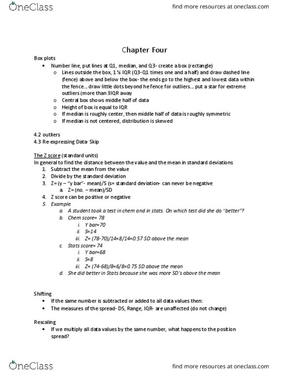 STAT 1020 Chapter Notes - Chapter 4: Standard Score, Standard Deviation, Unimodality thumbnail