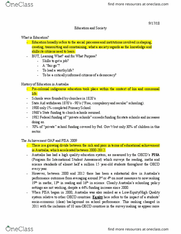 SOC 100A Lecture Notes - Lecture 9: Programme For International Student Assessment, Quality Management System, Lochner V. New York thumbnail