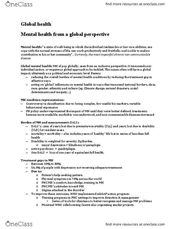 INDS 111 Lecture Notes - Lecture 26: Global Mental Health, Non-Communicable Disease, Disability-Adjusted Life Year thumbnail