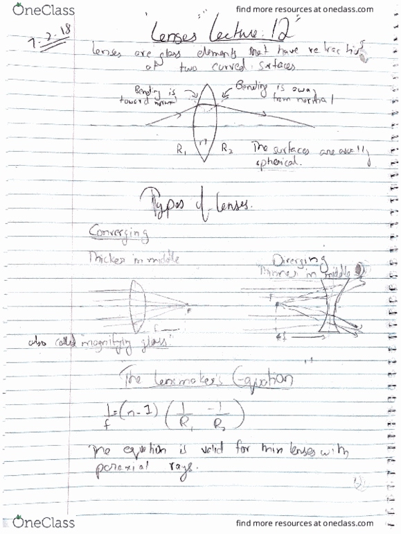 PHYC 1290 Lecture 12: LENSES AND THIN LENS EQUATION thumbnail