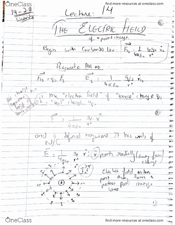 PHYC 1290 Lecture 14: THE ELECTRIC FIELD thumbnail