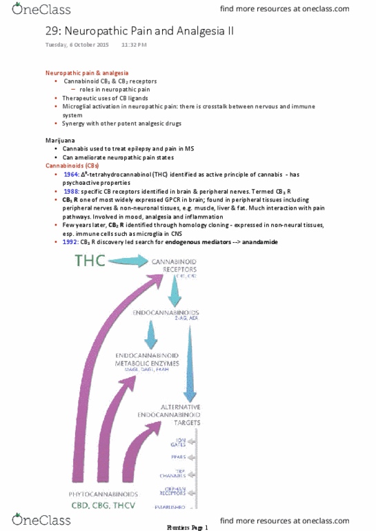 BIOM30001 Lecture Notes - Lecture 29: Anandamide, Tetrahydrocannabinol, Microglia thumbnail