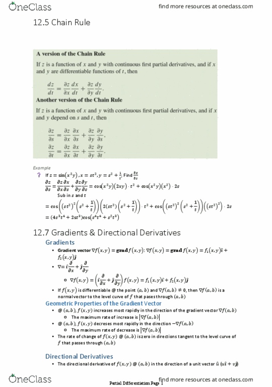 Applied Mathematics 1413 Chapter Notes - Chapter 12.5: Directional Derivative, Level Set thumbnail