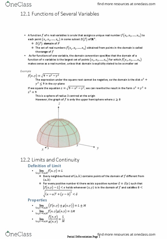 Applied Mathematics 1413 Chapter 12.1: Applied Mathematics 1413 Chapter 12.: 12.1 Functions of Several Variables thumbnail