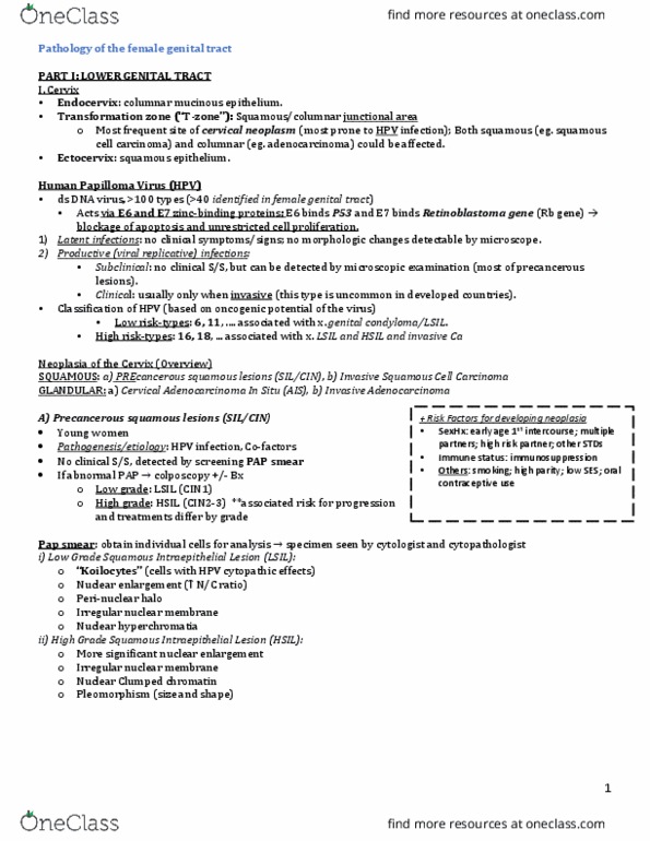 INDS 211 Lecture Notes - Lecture 10: Pap Test, Bethesda System, Cytopathology thumbnail