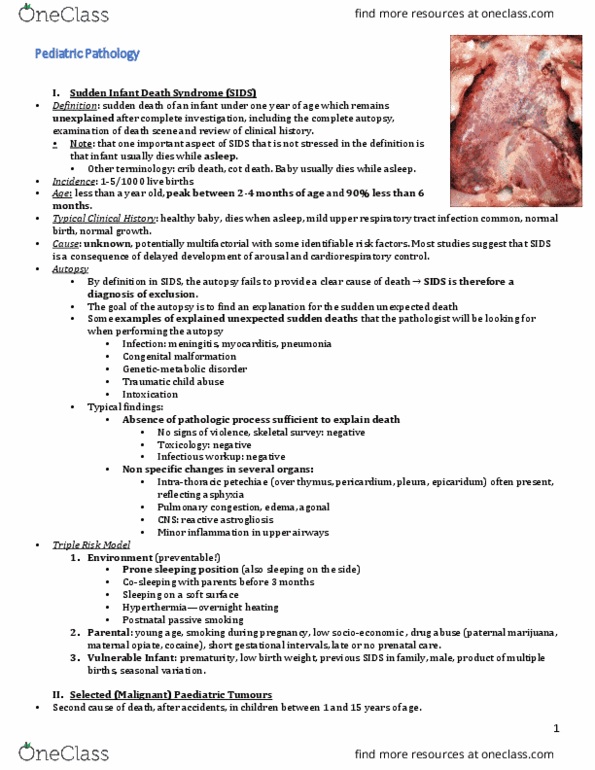 INDS 211 Lecture Notes - Lecture 13: Sudden Infant Death Syndrome, Upper Respiratory Tract Infection, Congenital Disorder thumbnail