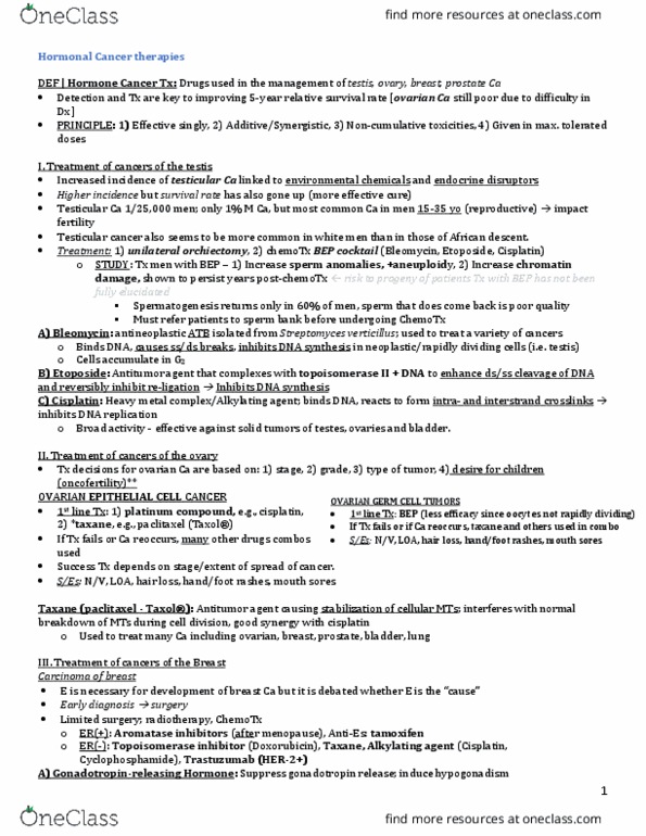 INDS 211 Lecture Notes - Lecture 36: Testicular Cancer, Topoisomerase Inhibitor, Cisplatin thumbnail