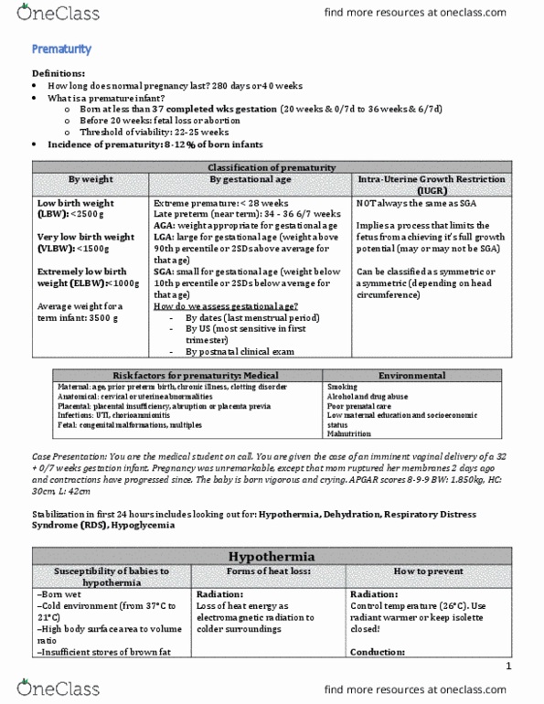 INDS 211 Lecture Notes - Lecture 30: Low Birth Weight, Placental Insufficiency, Preterm Birth thumbnail