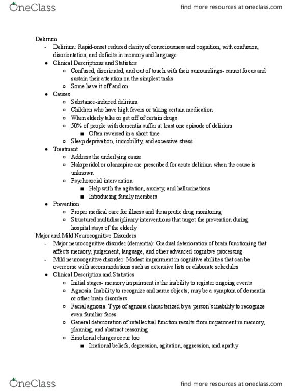 PSYCH 270 Chapter Notes - Chapter 13: Therapeutic Drug Monitoring, Mild Cognitive Impairment, Dsm-5 thumbnail