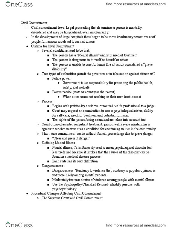 PSYCH 270 Chapter Notes - Chapter 14: Outpatient Commitment, Parens Patriae, Grave Danger thumbnail