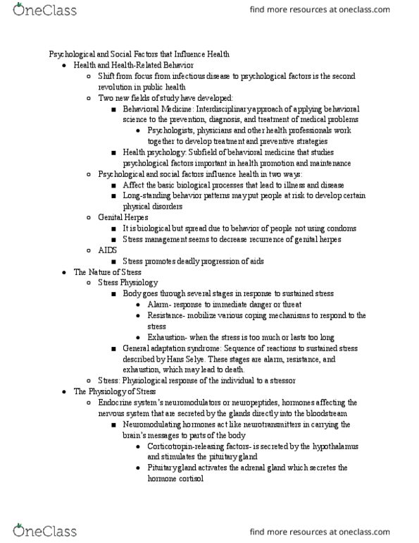 PSYCH 270 Chapter Notes - Chapter 7: Hans Selye, Pituitary Gland, Adrenal Gland thumbnail