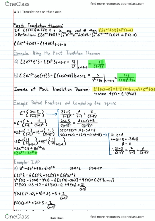 Applied Mathematics 2270A/B Lecture 15: 4.3.1 Translations on the s-axis thumbnail