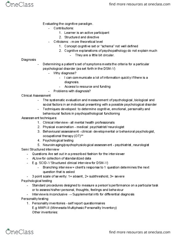 PSYC 3140 Lecture Notes - Lecture 3: Behaviorism, Differential Diagnosis, Neurology thumbnail