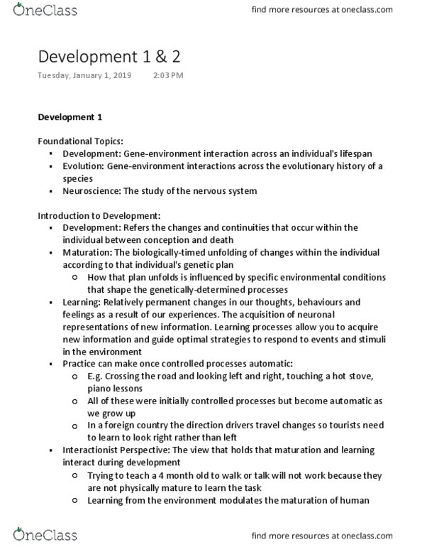 PSYCH 1XX3 Lecture Notes - Lecture 1: Dishabituation, Zygote, Egg Cell thumbnail