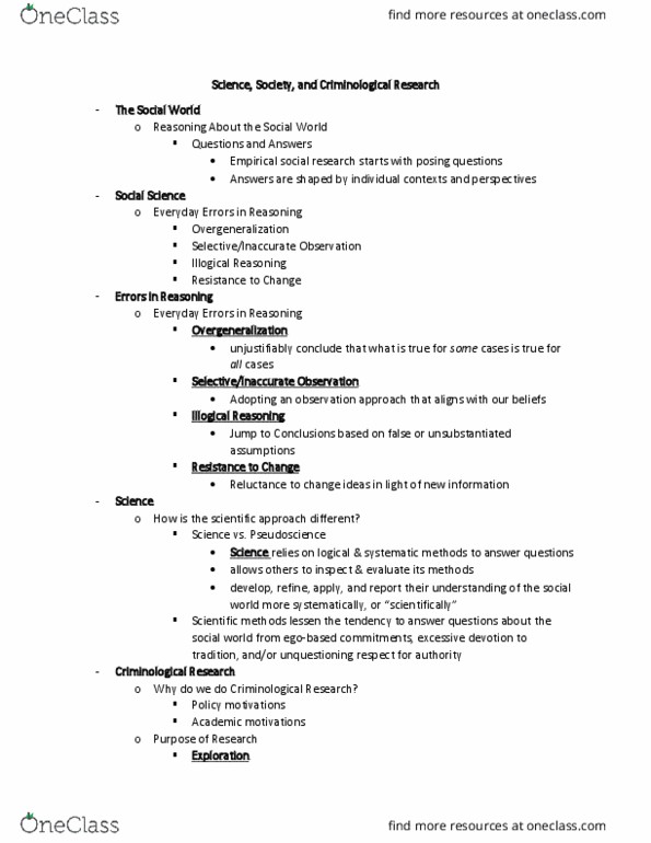 CCJ 355 Lecture Notes - Lecture 1: Pseudoscience, Postpositivism, Participant Observation thumbnail