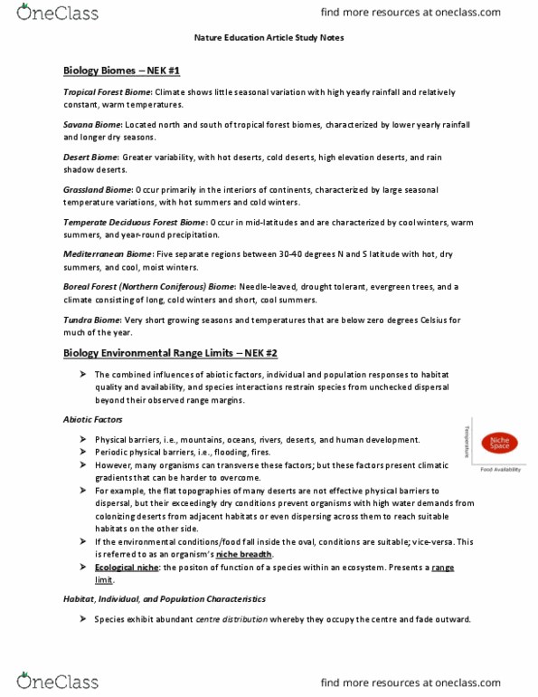BIO120H1 Chapter Notes - Chapter 1: Temperate Deciduous Forest, Ecological Niche, Rain Shadow thumbnail