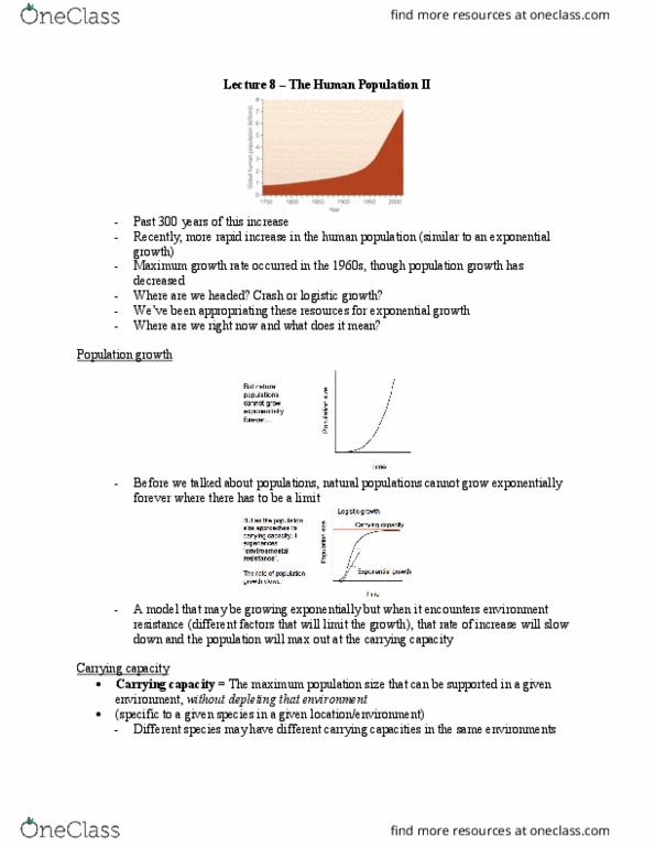 Biology 2485B Lecture Notes - Lecture 8: Exponential Growth, Logistic Function, Carrying Capacity thumbnail