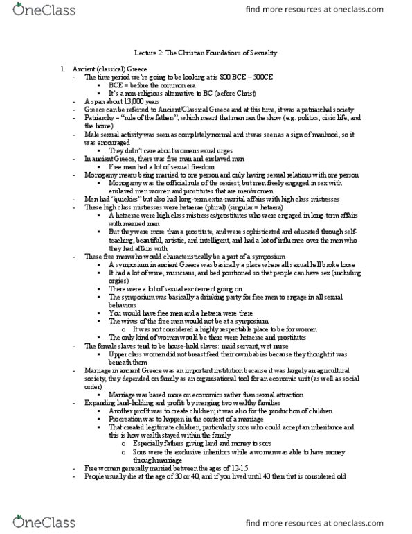 History 2181A/B Lecture Notes - Lecture 2: Hetaira, Wet Nurse, Married People thumbnail