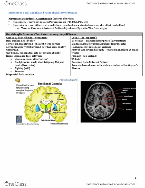 INDS 212 Lecture Notes - Lecture 33: Basal Ganglia, Myoclonus, Athetosis thumbnail