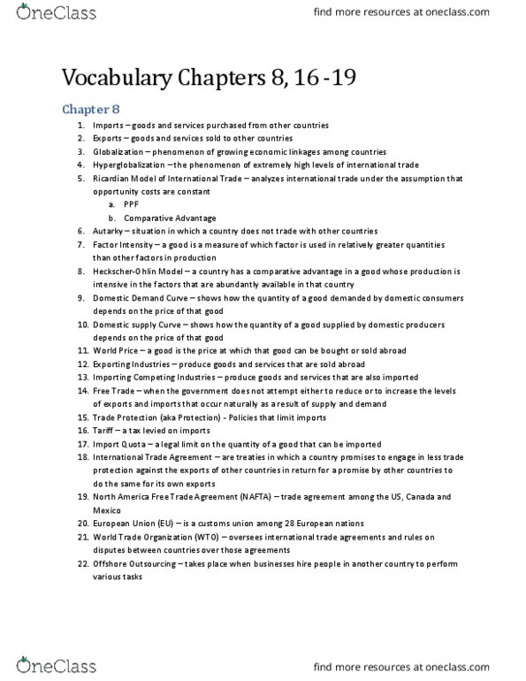 01:220:102 Chapter Notes - Chapter 8-16: North American Free Trade Agreement, World Trade Organization, Autarky thumbnail