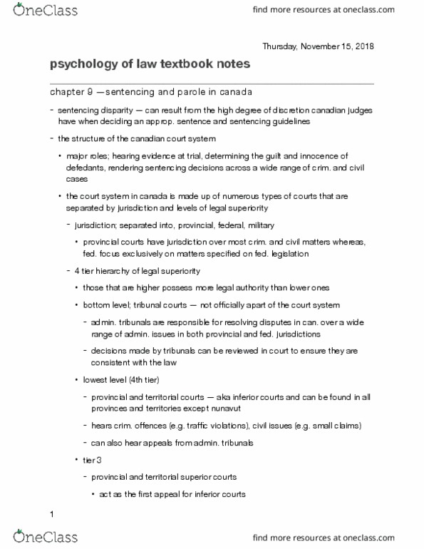 Psychology 2032A/B Chapter Notes - Chapter 9: United States Territorial Court, Small Claims Court, Assault Causing Bodily Harm thumbnail