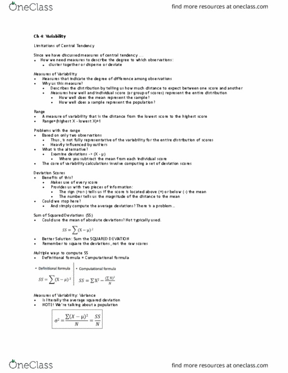 PSY 207 Lecture Notes - Lecture 4: Variance, Central Tendency, Sample Size Determination thumbnail