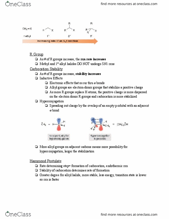 CHEM 232 Lecture Notes - Lecture 13: Hyperconjugation, Leaving Group, Exothermic Process thumbnail