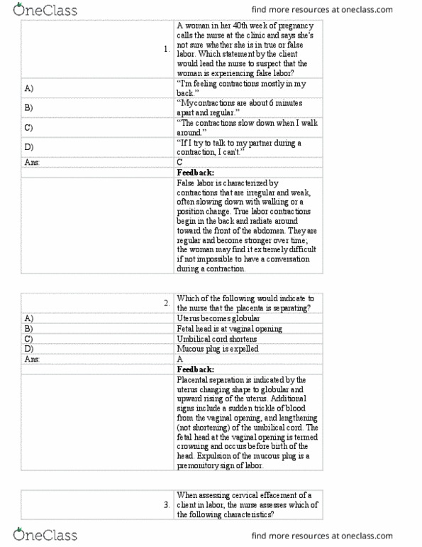 NURSE-UN 1242 Chapter Notes - Chapter 13: Cervical Effacement, Umbilical Cord, Fetal Position thumbnail