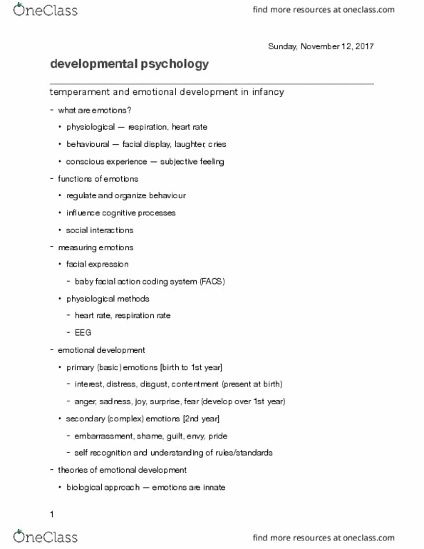 Psychology 2040A/B Lecture Notes - Lecture 7: Developmental Psychology, Behaviorism, Limbic System thumbnail