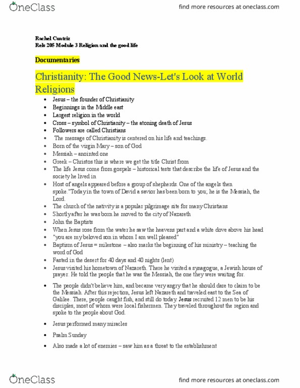 RELS 205 Lecture Notes - Lecture 3: The Good Life, Hajj, Rosh Hashanah thumbnail
