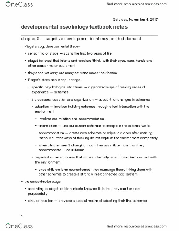 Psychology 2040A/B Lecture Notes - Lecture 5: Developmental Psychology, Joint Attention, 18 Months thumbnail