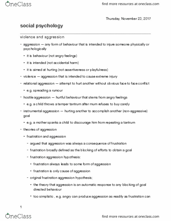 Psychology 2720A/B Lecture Notes - Lecture 10: Tantrum, Relational Aggression, Anger Management thumbnail