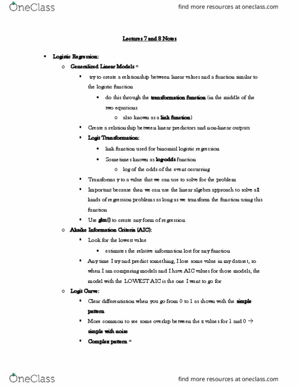 CSE30246 Lecture Notes - Lecture 7: Logistic Regression, Generalized Linear Model, Logit thumbnail