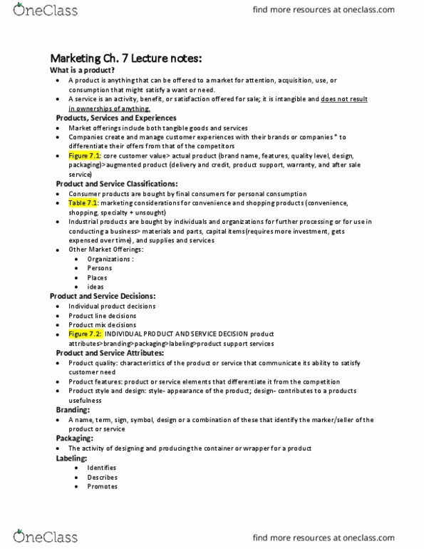 MKT 1001 Lecture Notes - Lecture 7: Intangibility, Internal Communications, Brand Equity thumbnail