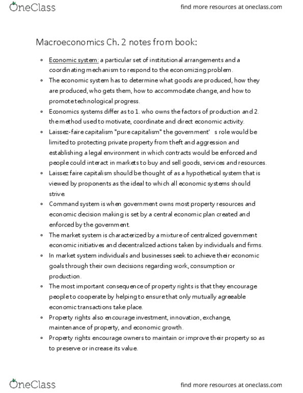 ECO 1001 Chapter Notes - Chapter 2: Laissez-Faire, Economic System, Limited Government thumbnail