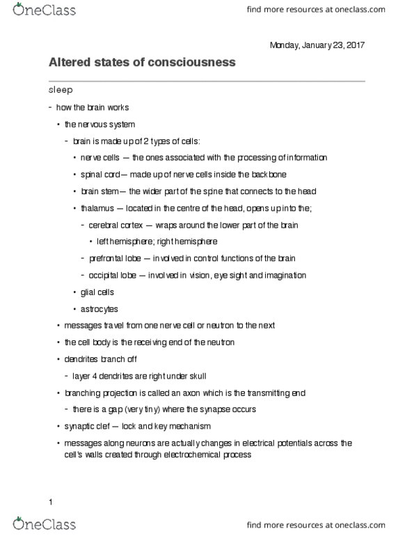 Psychology 2011A/B Lecture 3: altered states of consciousness 3 thumbnail