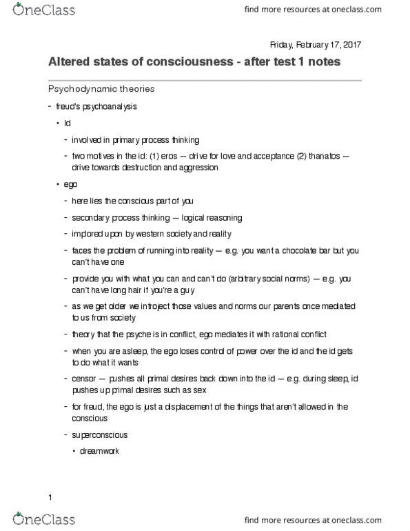 Psychology 2011A/B Lecture 3: altered states of consciousness 3.5 thumbnail