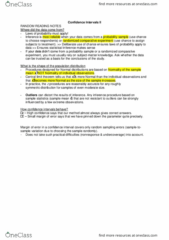 Biology 2244A/B Lecture Notes - Lecture 6: Confidence Interval, Central Limit Theorem, Inference thumbnail