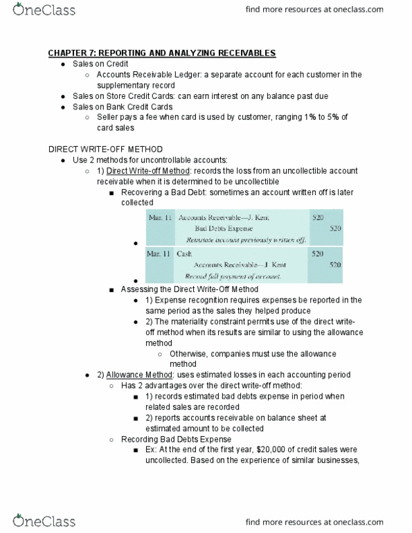 MGT 11A Chapter Notes - Chapter 7: Accounts Receivable thumbnail