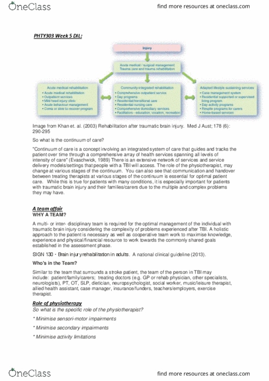 PHTY303 Lecture Notes - Lecture 5: Traumatic Brain Injury, Medical Guideline, Brain Injury thumbnail