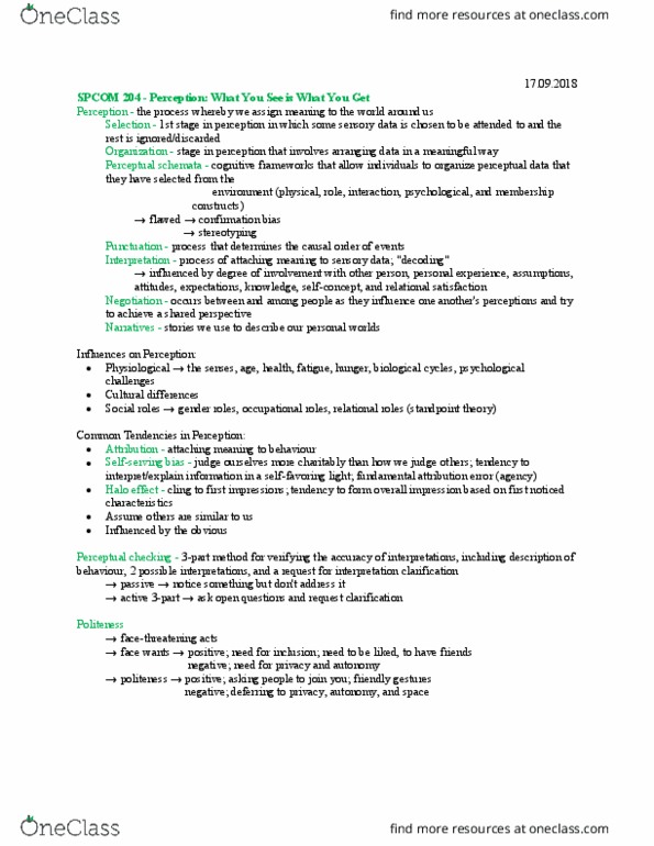 SPCOM204 Chapter Notes - Chapter 4: Fundamental Attribution Error, Confirmation Bias thumbnail