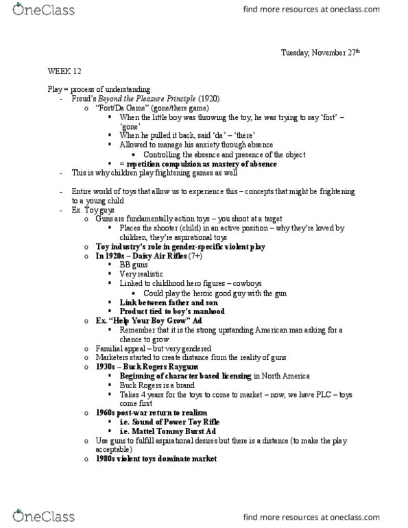 Media, Information and Technoculture 3201F/G Lecture Notes - Lecture 12: Repetition Compulsion, 1999 Stanley Cup Finals, Little Albert Experiment thumbnail