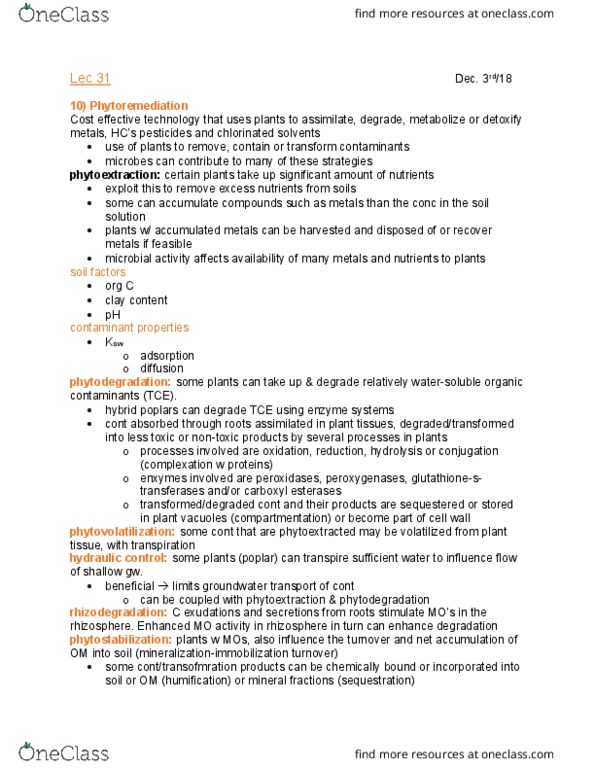 REN R482 Lecture Notes - Lecture 31: Rhizosphere, Humus, Transpiration thumbnail