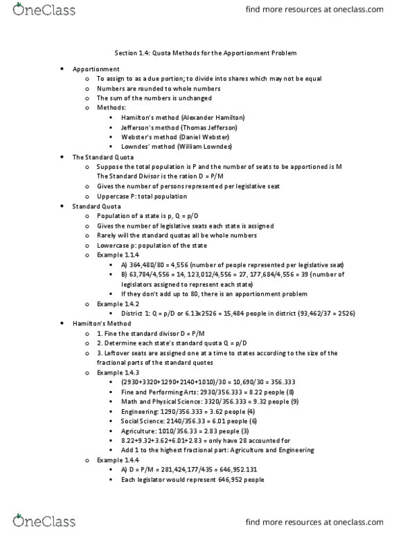 MGF-1107 Lecture Notes - Lecture 4: Quota Sampling, Divisor thumbnail